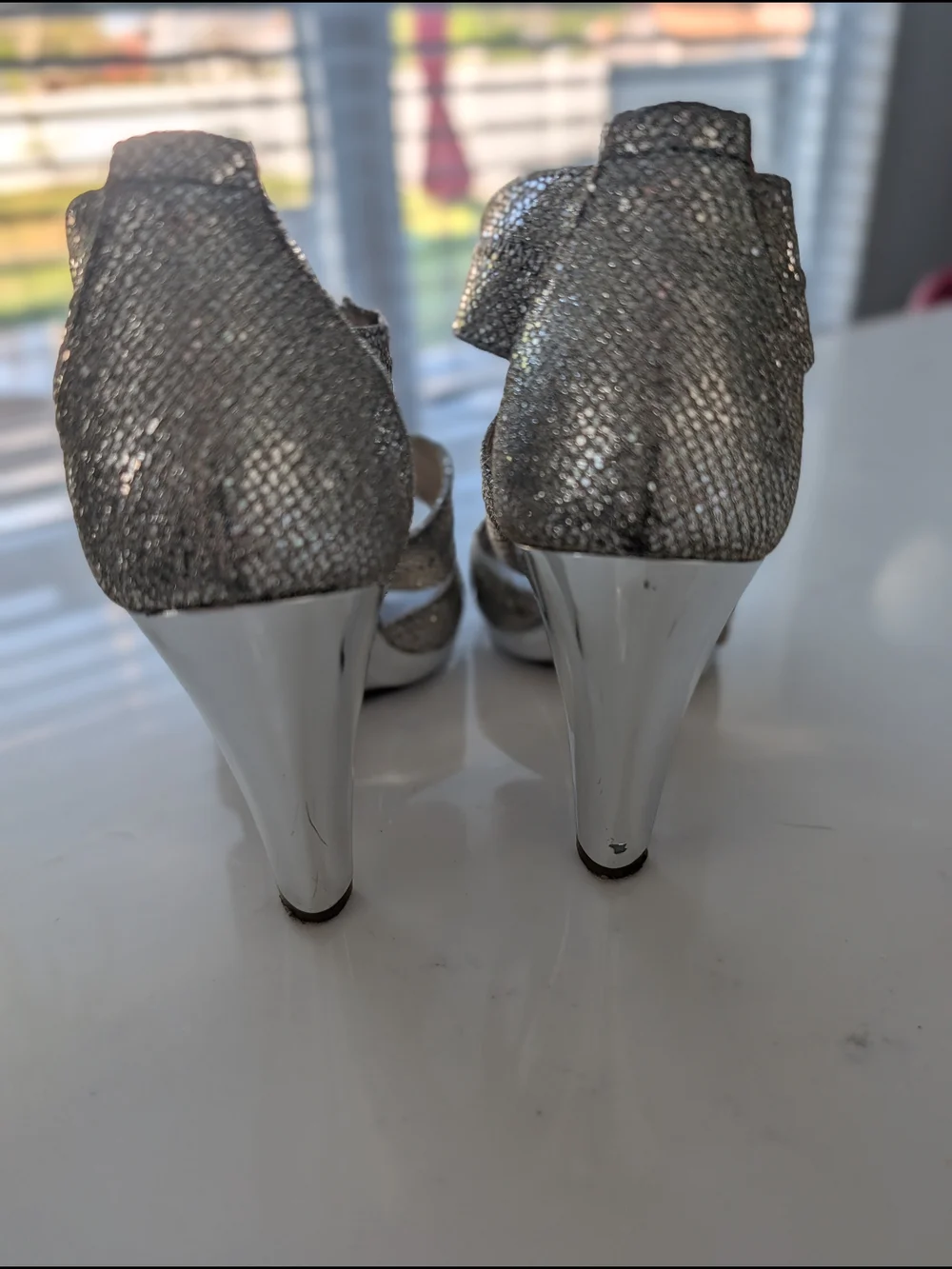 Silver And Gold Metallic Strappy High Heel Sandals - Picture 6 of 12